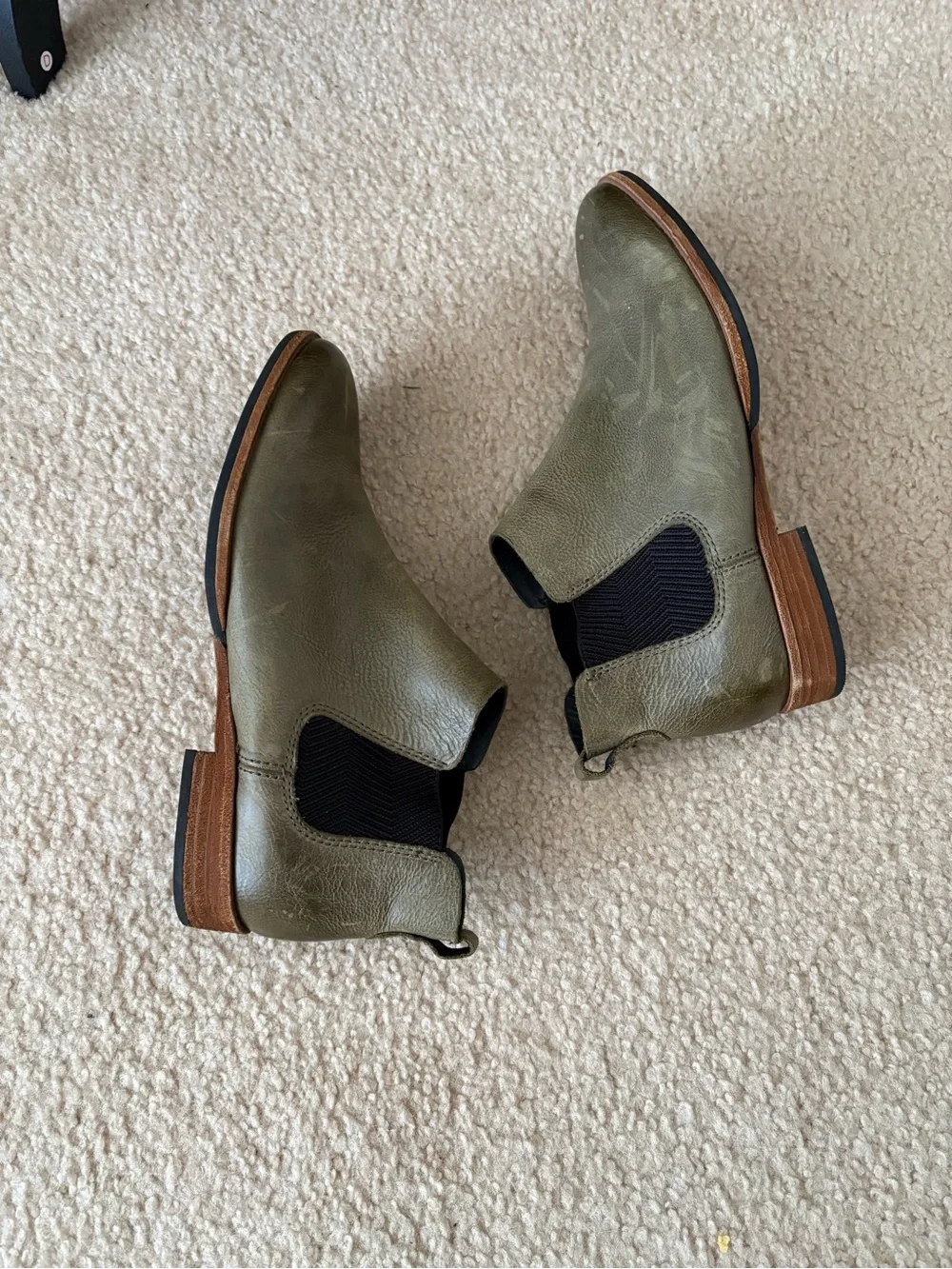 Kork-Ease Olive Leather Chelsea Booties with Black Elastic